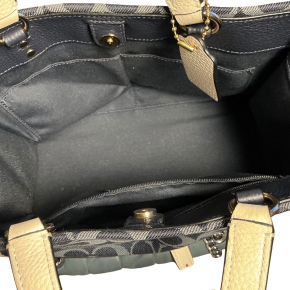 Coach Field Tote 30 Signature Jacquard Navy Cream Leather Bag C2826 - Picture 8 of 9